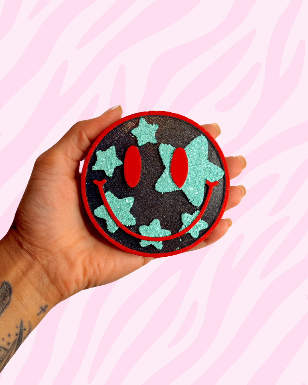 Red & Teal Smiley Face - Pink Sugar